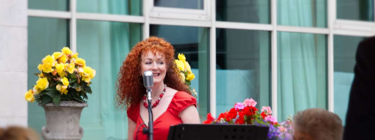 Fidelma entertaining at pre-reception drinks, Radisson Hotel wedding, Dublin.